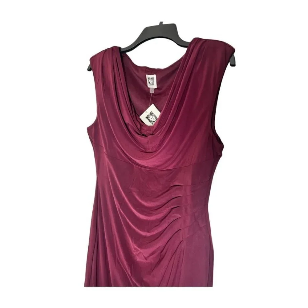 Anne Klein Womens Red Wine Cowl Neck Cap Sleeve Sheath Midi Dress Sz 10 New